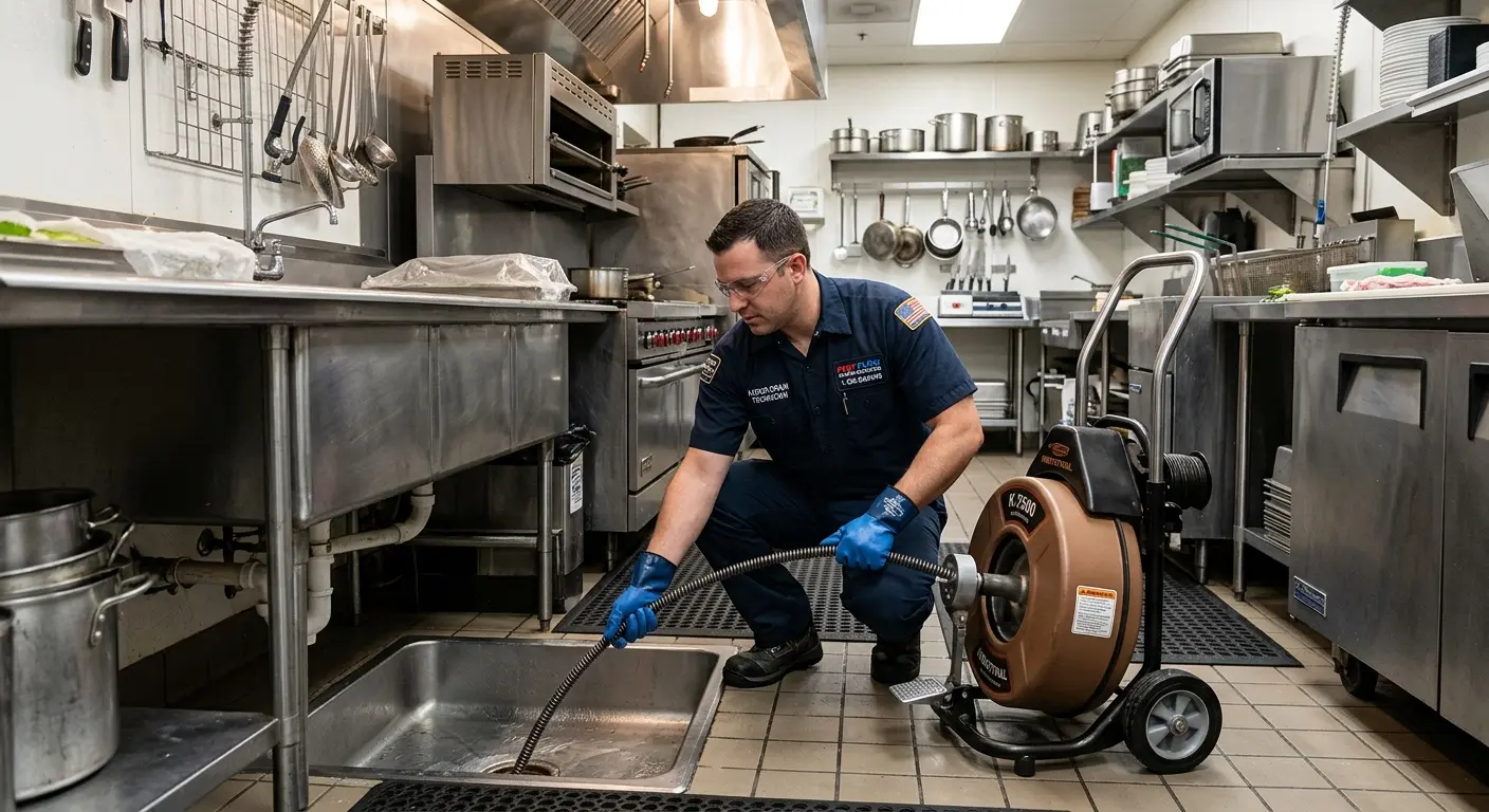 Commercial drain cleaning service in a restaurant kitchen in Rio Grande City