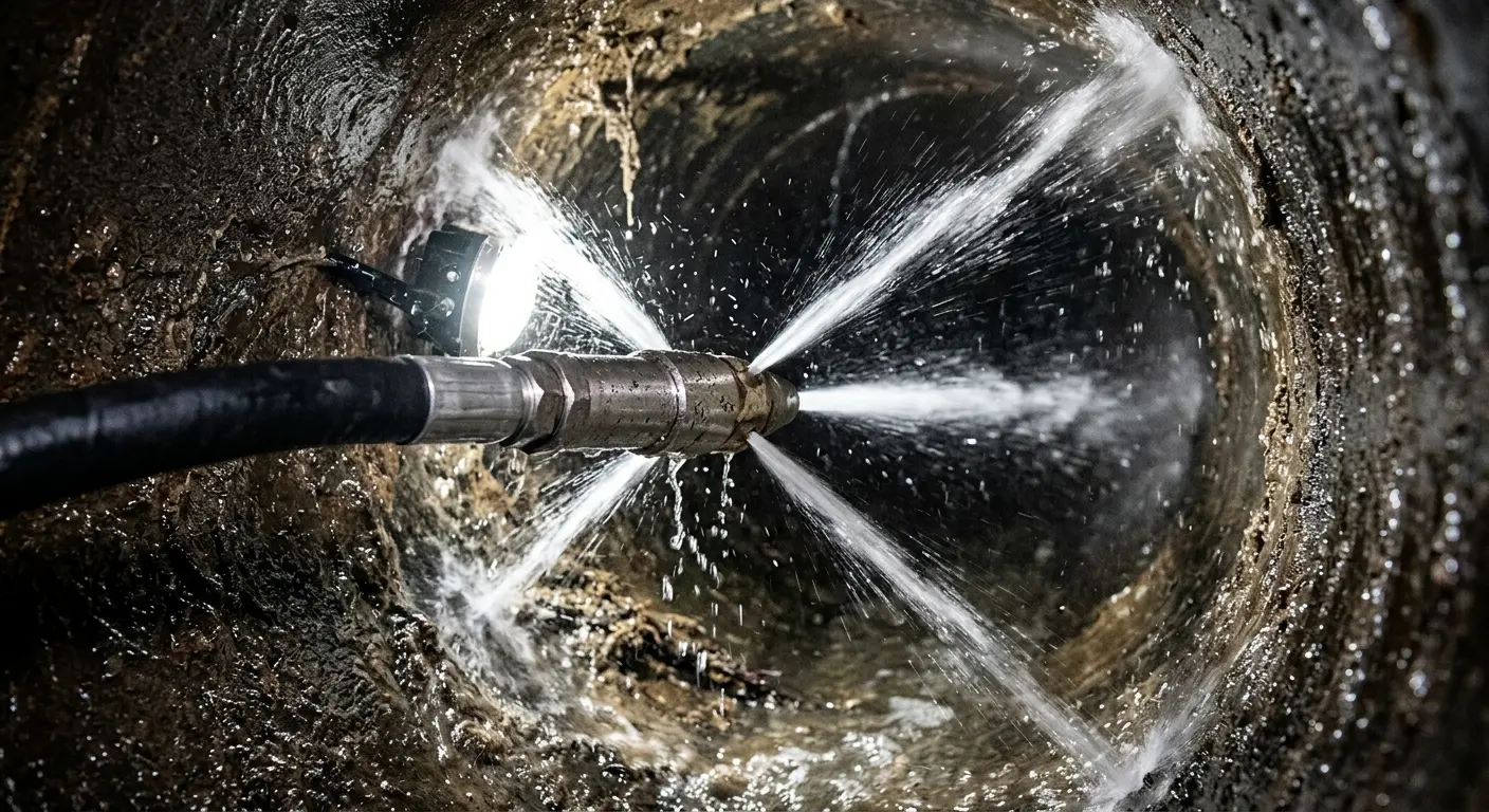 High-pressure hydro jetting nozzle cleaning sewer pipe for Storm Drain Cleaning in Rio Grande City